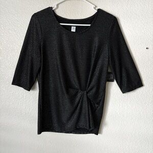 Black and Silver striped 3/4 sleeve twist knot top